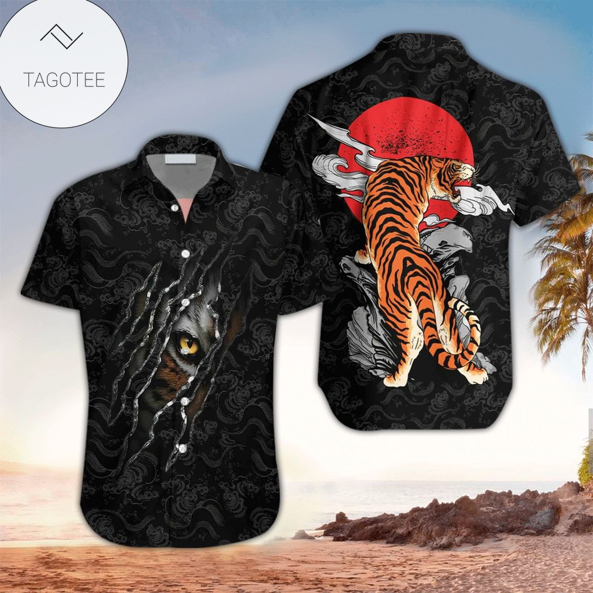 Tiger Surfer Roaring Waters Hawaiian Shirt