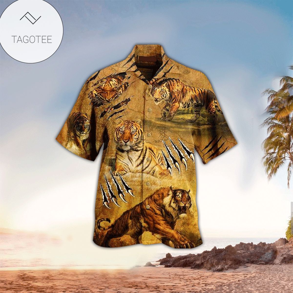 Tiger Terrier Mens Hawaiian Shirt Tiger Button Up Shirt