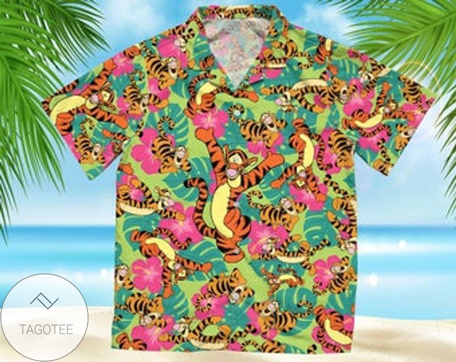 Tigger Sunset For Men And Women Graphic Print Short Sleeve Hawaiian Casual Shirt