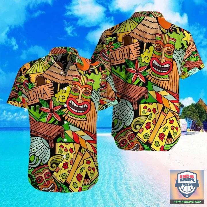 Tiki Bar Pattern Short Sleeve Hawaiian Shirt