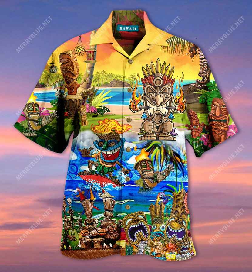 Tiki Pattern Hawaiian Aloha Shirt For Men Women