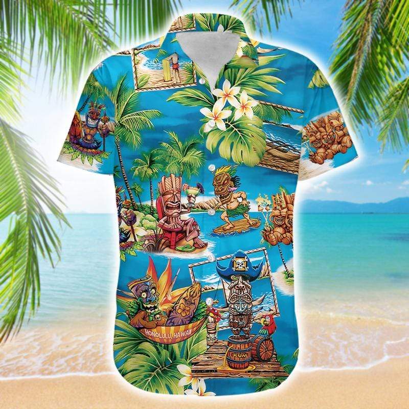 Tiki Pattern Hawaiian Aloha Shirt For Men Women