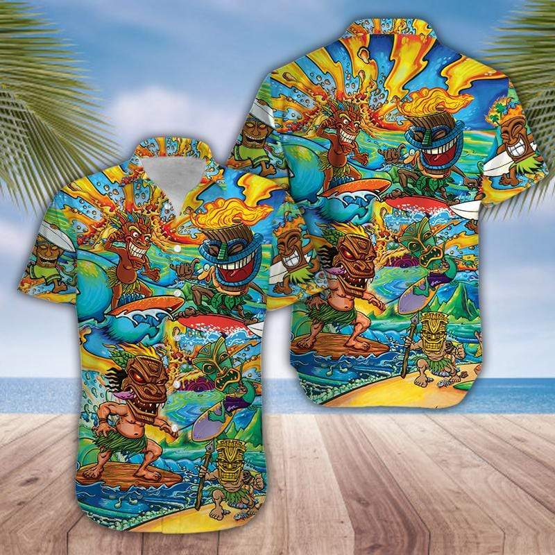 Tiki Surfing Enjoy Summer Blue Tropical Hawaiian Shirt For Men Women