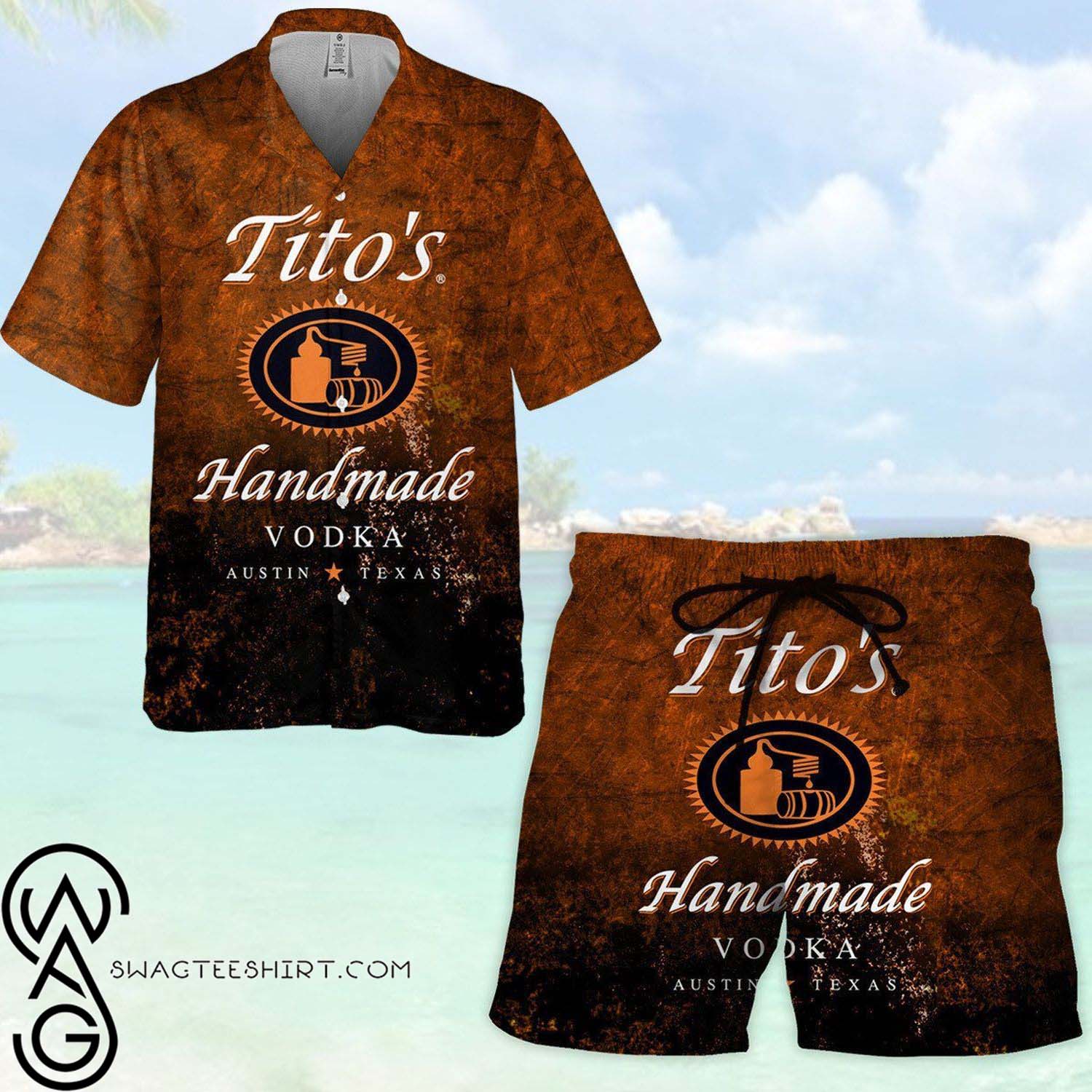 Tito’s Handmade Vodka Skull Pattern All Over Print Aloha Camo Summer Vacation Hawaiian Shirt