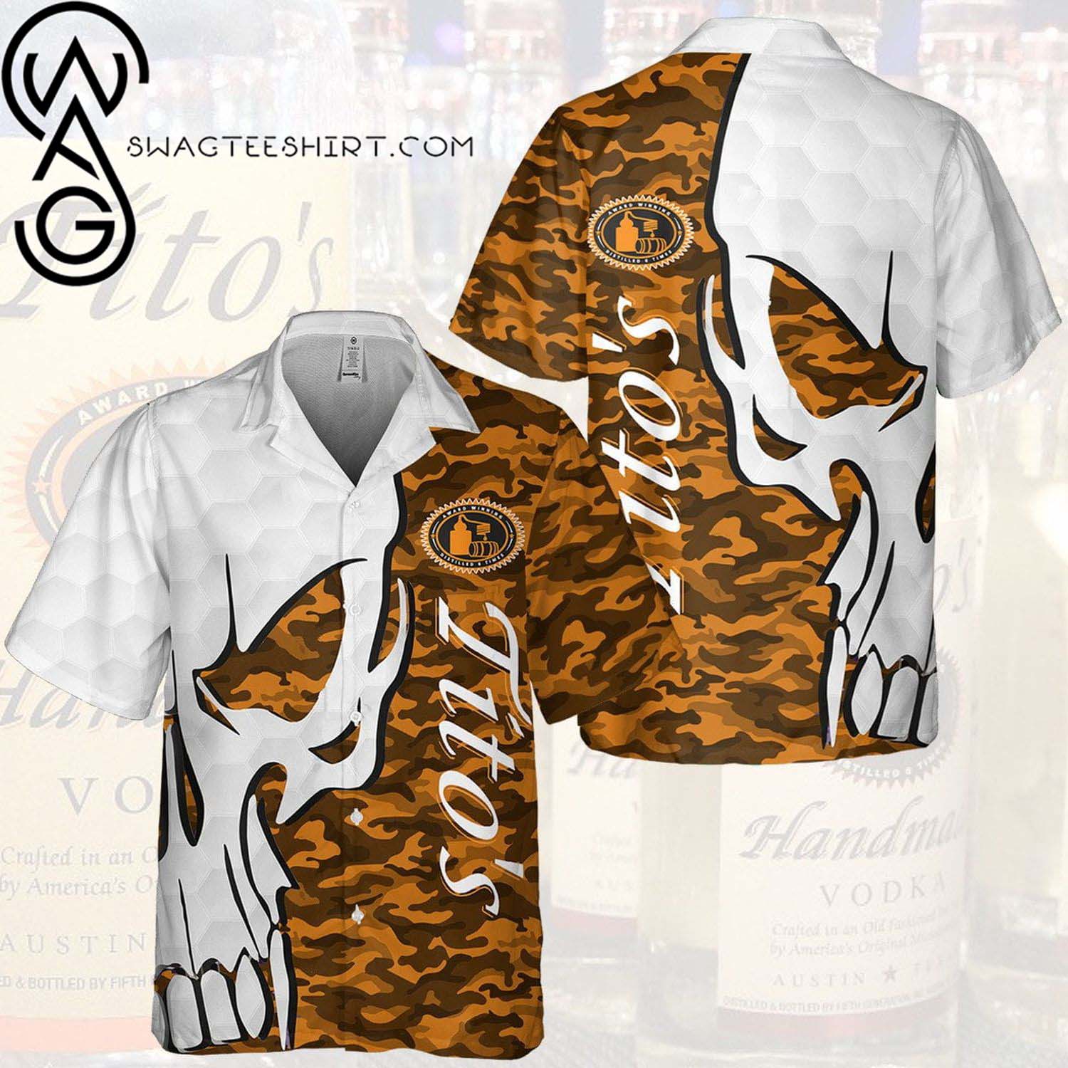 Tito’s Handmade Vodka Smoky Skull All Over Print Summer Vacation Hawaiian Shirt