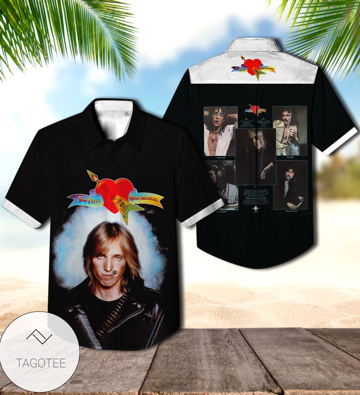 Tom Petty And The Heartbreakers x Skull Flowers Hawaiian Graphic Print Short Sleeve Hawaiian Casual Shirt