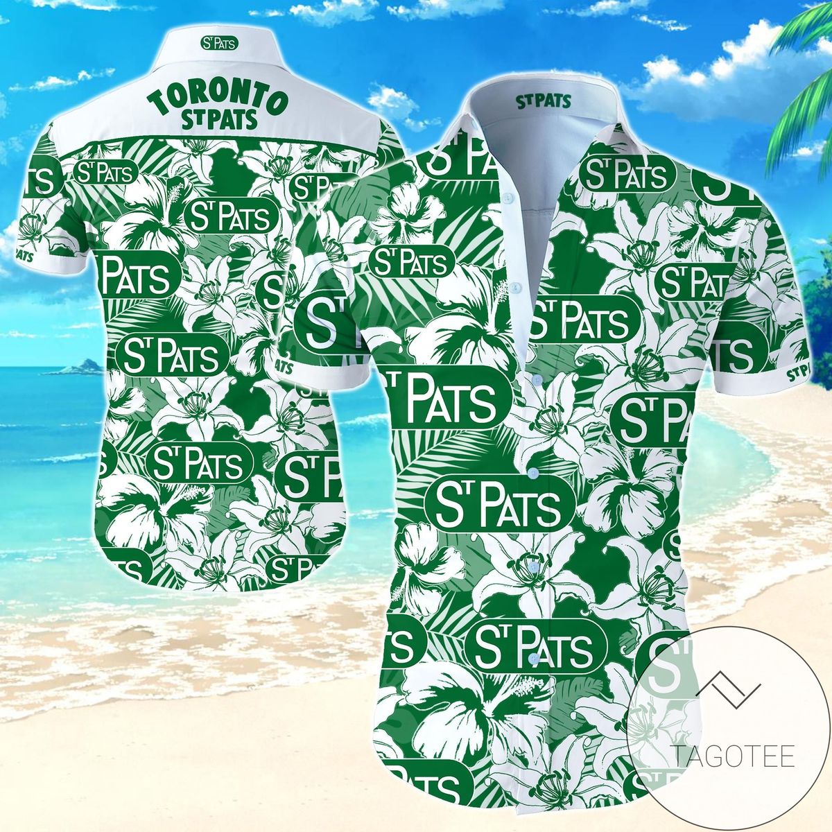 Toronto St Patrick Green White Hawaiian Aloha Shirts