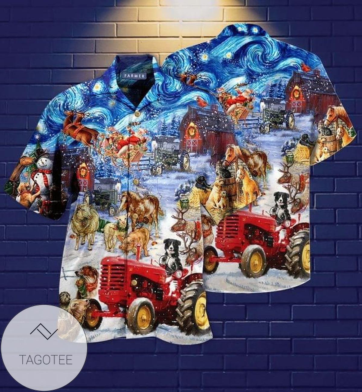 Tractor Farm Print Short Sleeve Hawaiian Casual Shirt