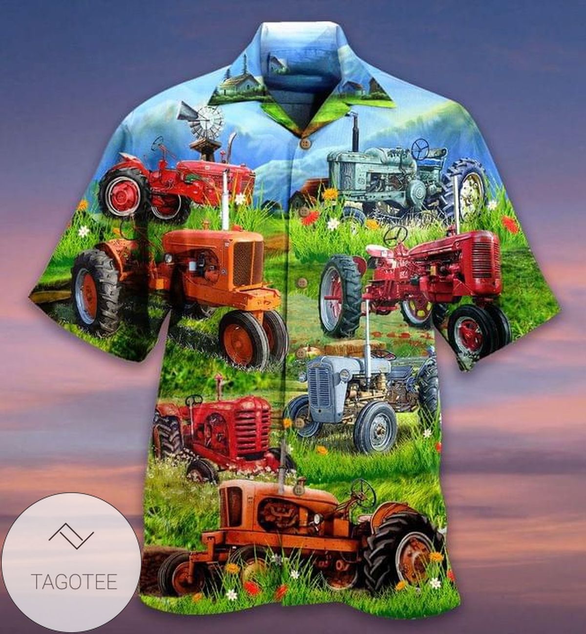 Tractor Dogs Hawaiian Graphic Print Short Sleeve Hawaiian Casual Shirt