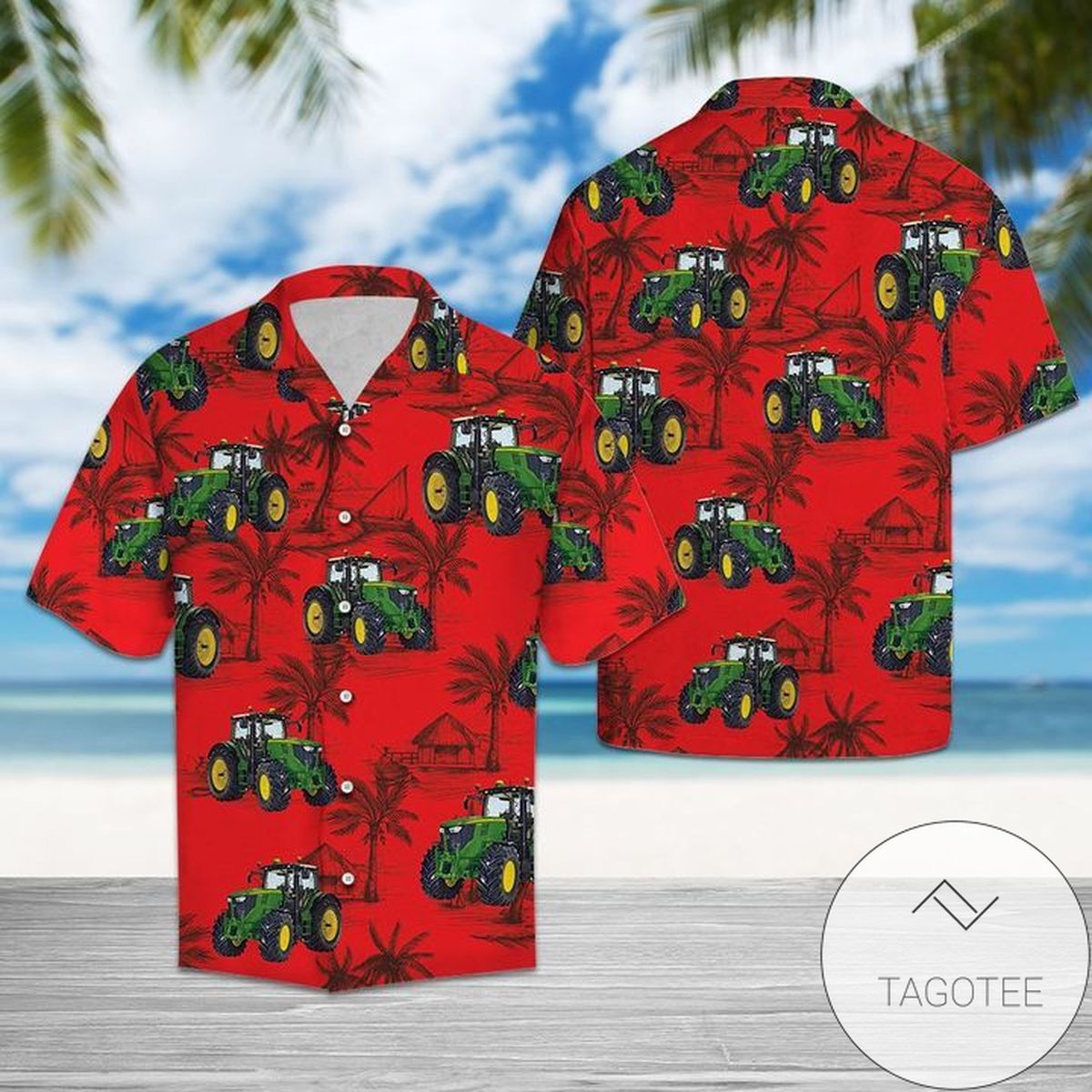 Tractor Lovers Graphic Print Short Sleeve Hawaiian Casual Shirt