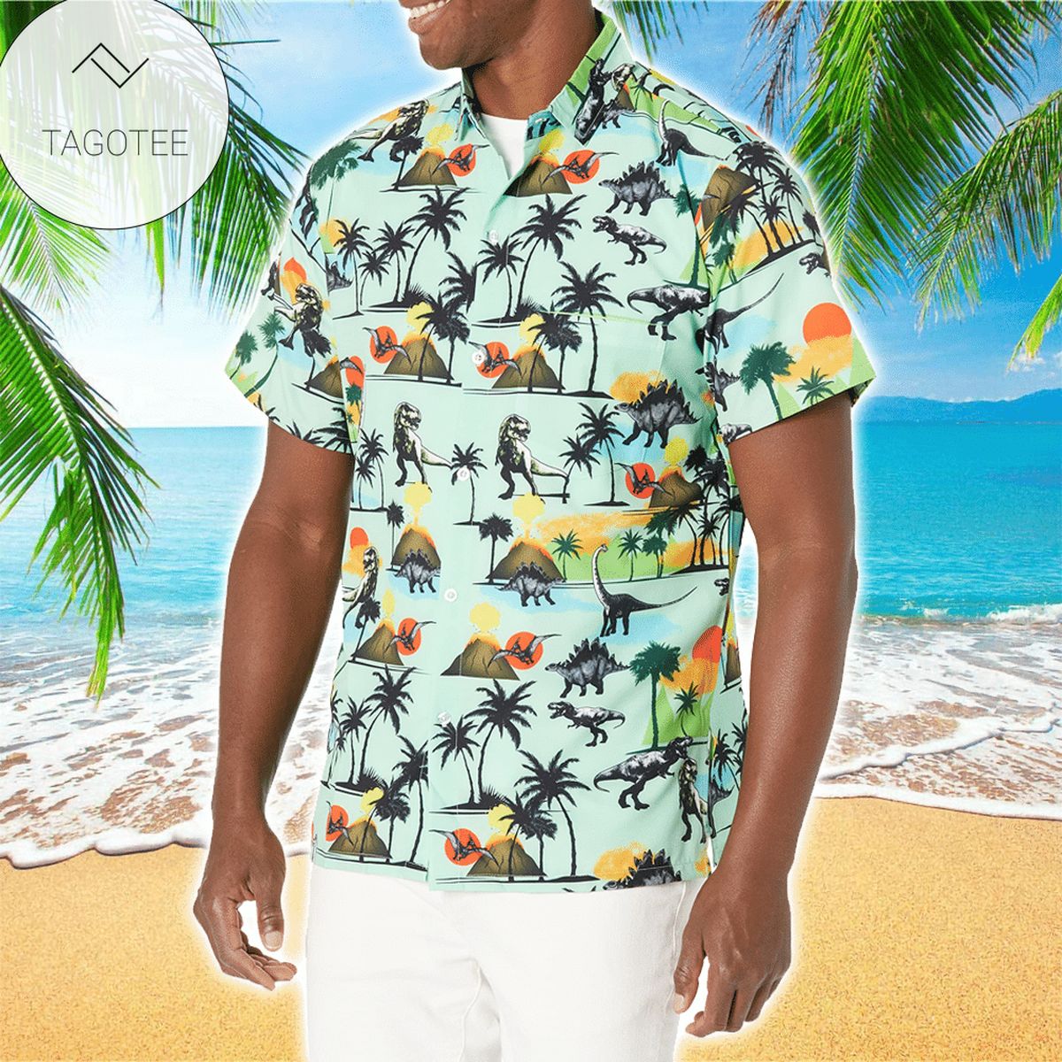 Trex Tropical 3d Hawaiian Shirt For Men With Vibrant Colors And Textures