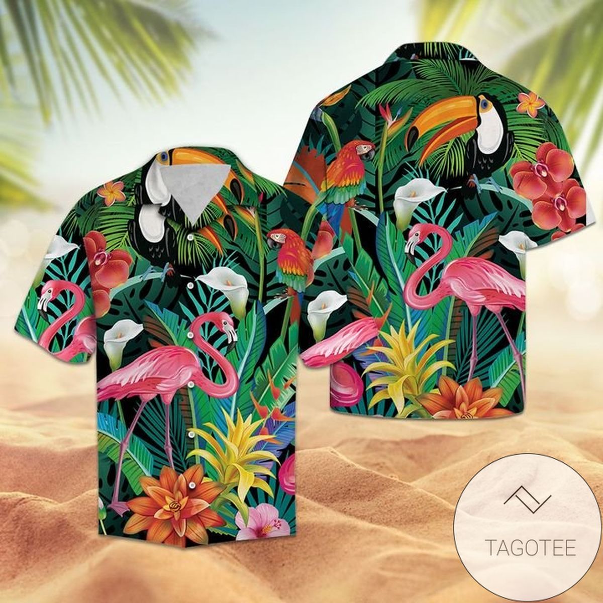 Tropical Bird Flamingo Unisex Hawaiian Aloha Shirts H