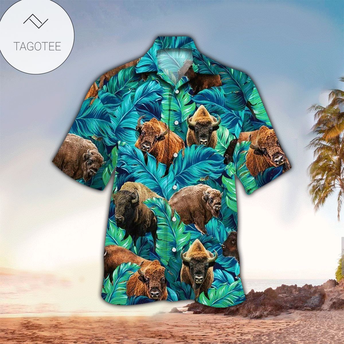 Tropical Bison With Pineapple Hawaiian Shirt