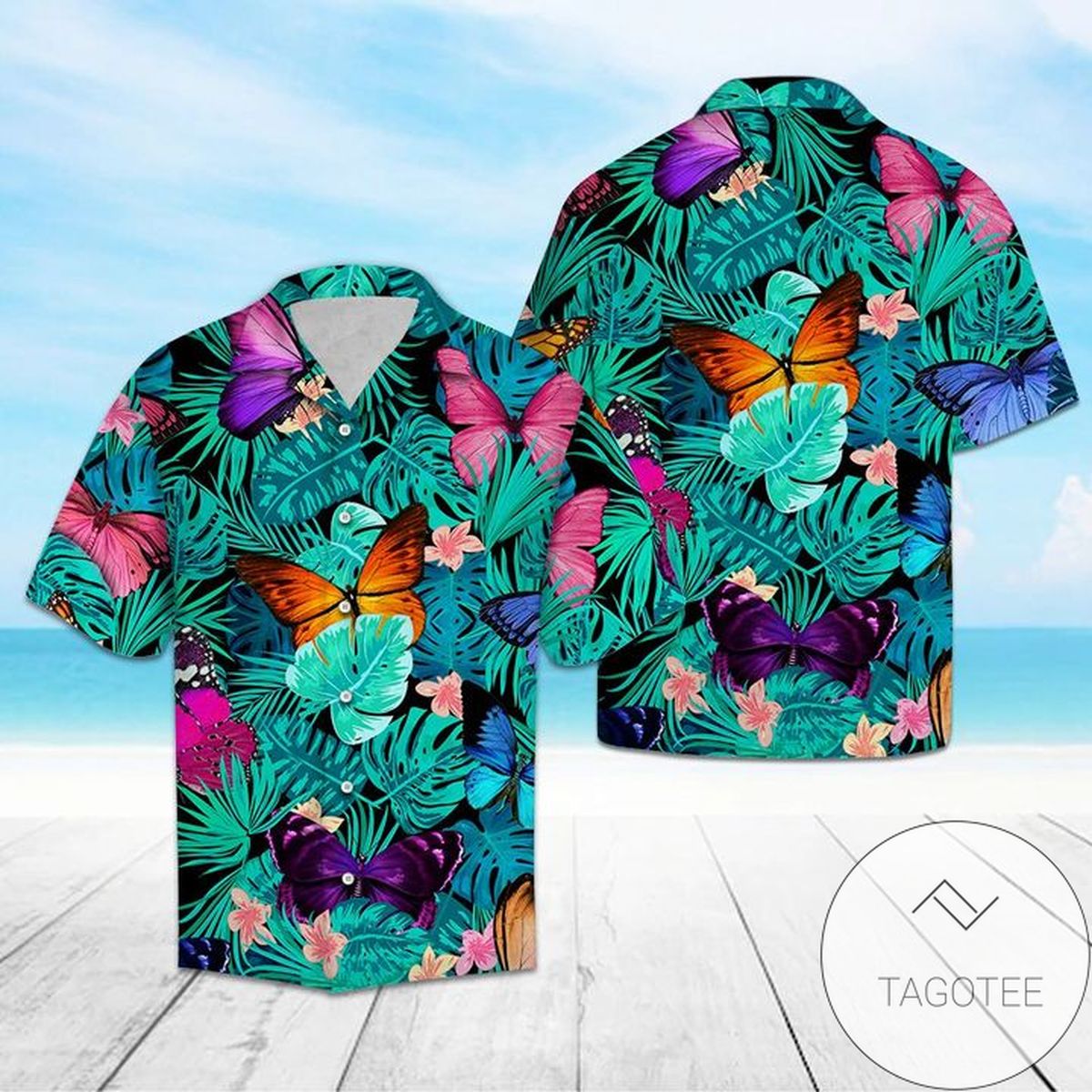 Tropical Butterfly Pink Hawaiian Shirt