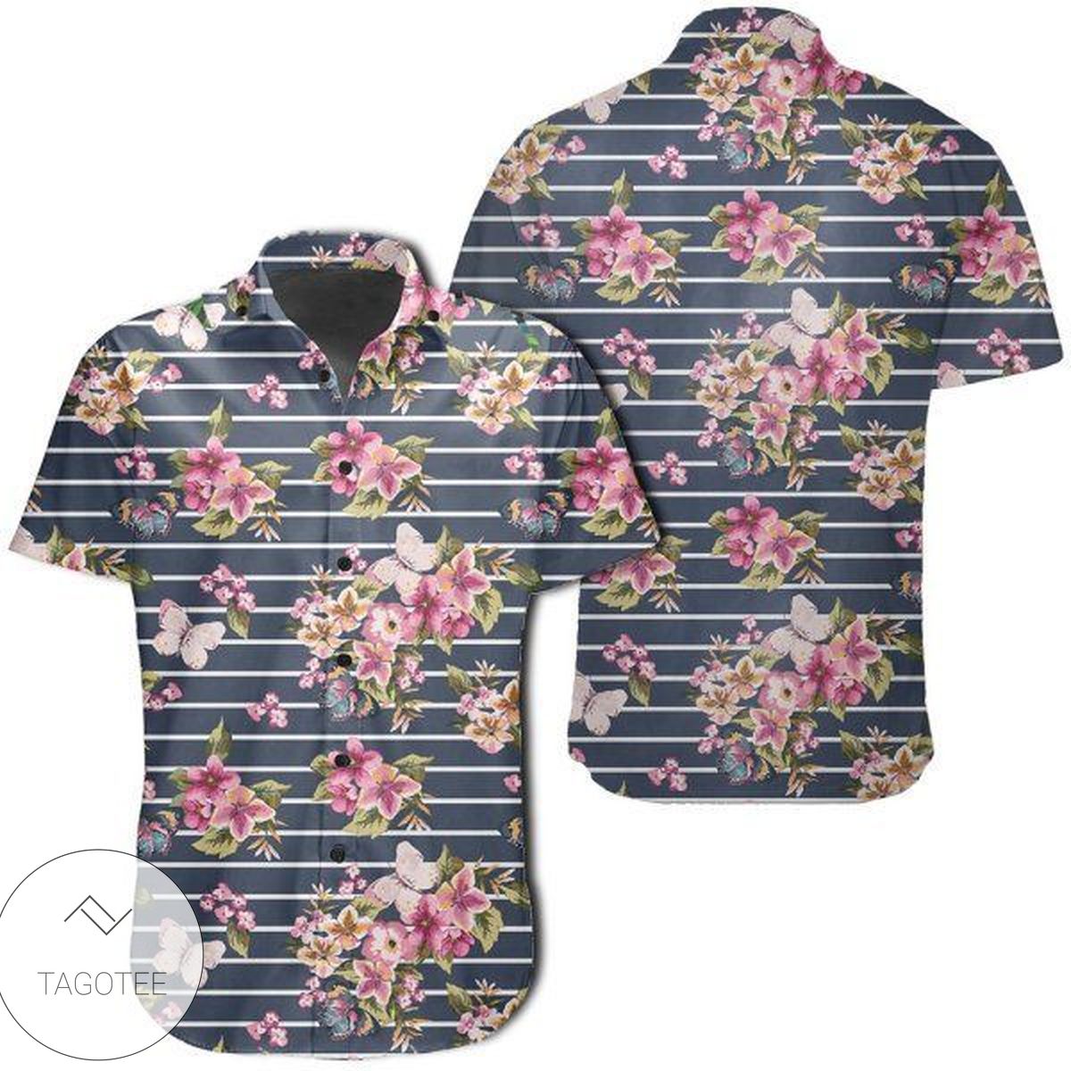 Tropical Buttterfly And Flower Hawaiian Shirt