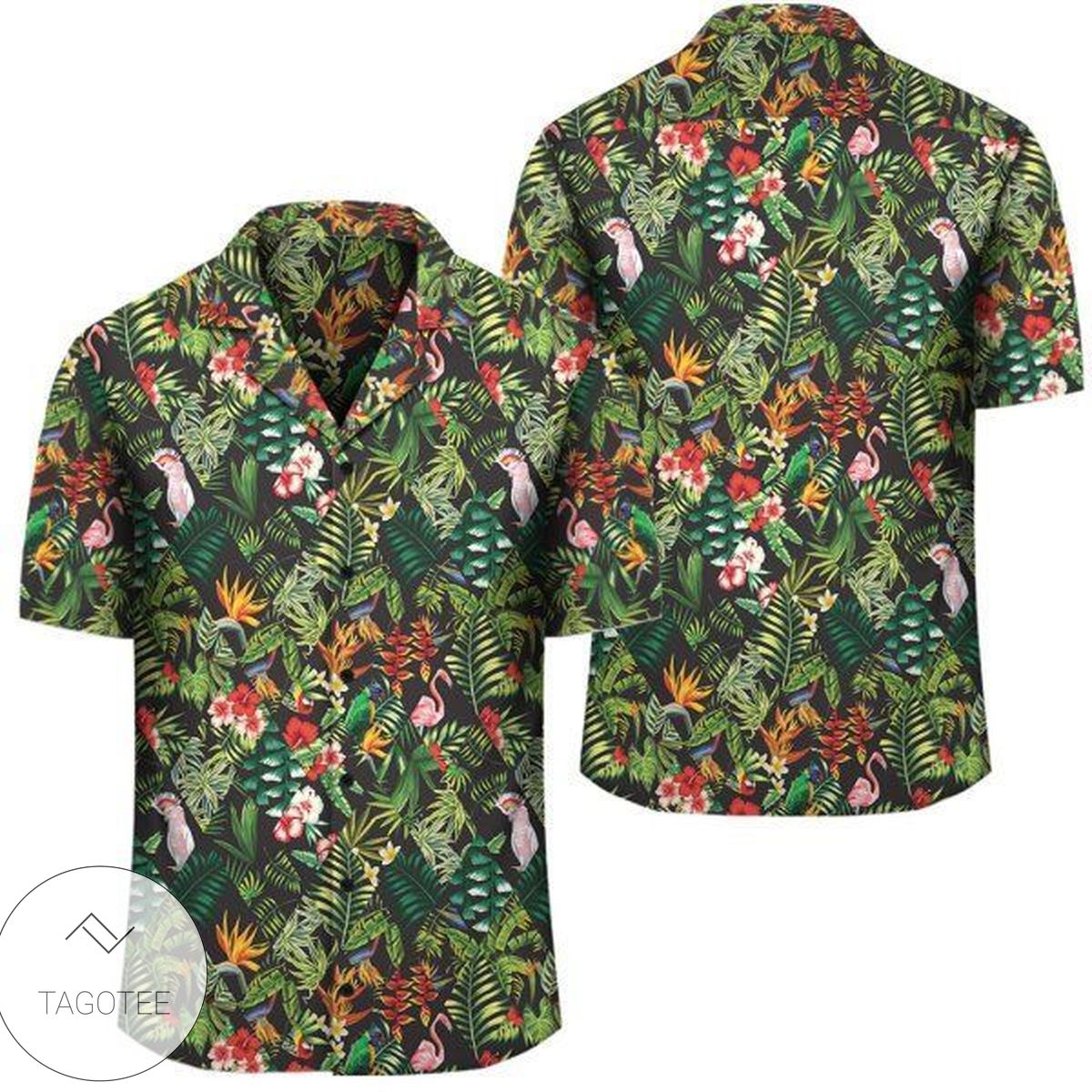 Tropical Flamingo Yellow Hawaiian Shirt