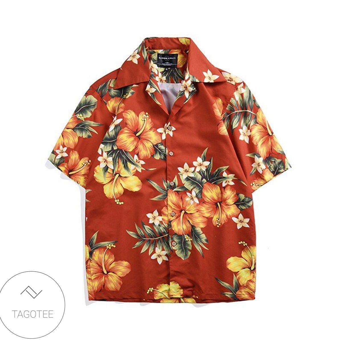 Tropical Floral Orange Hawaiian Shirt