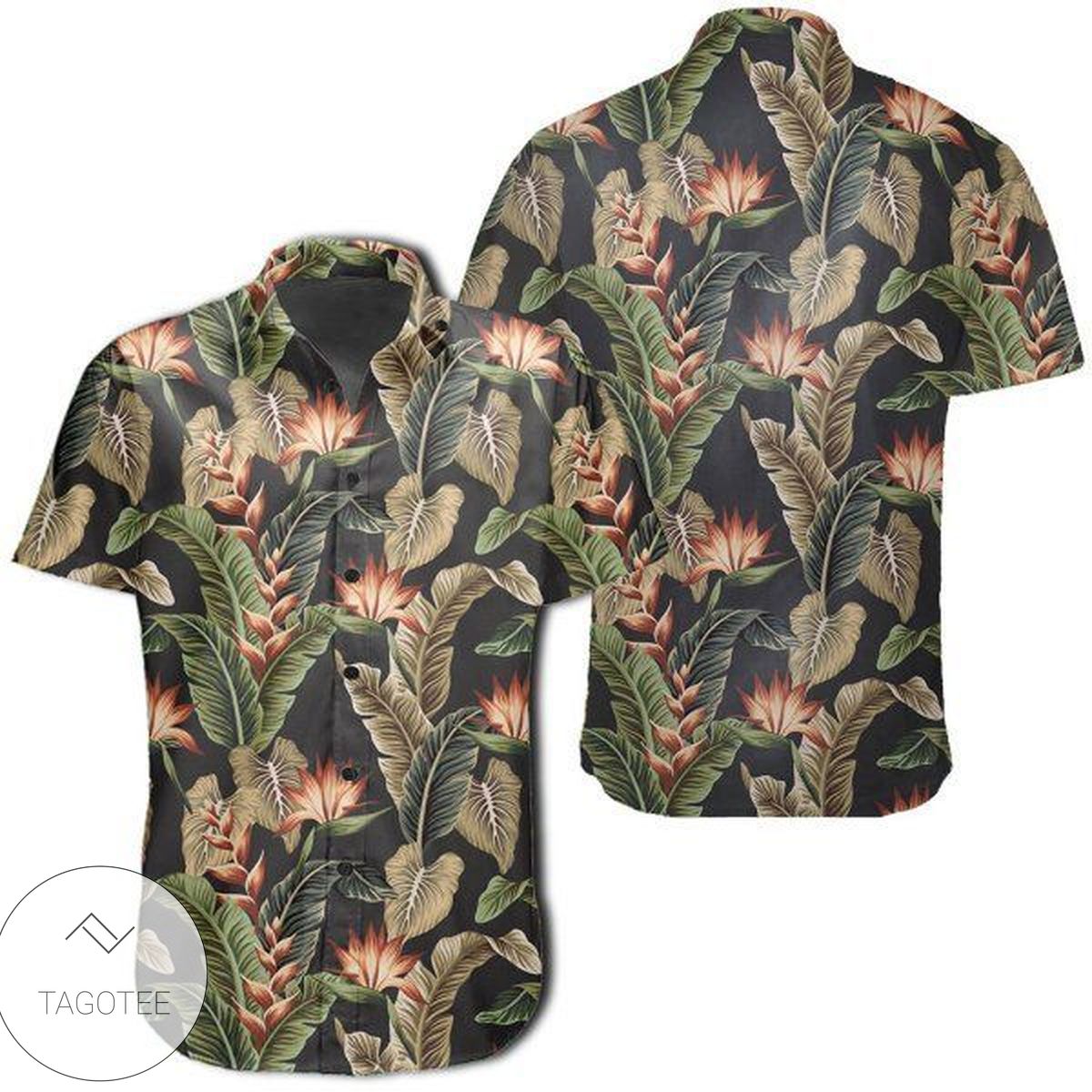 Tropical Floral Orange Hawaiian Shirt