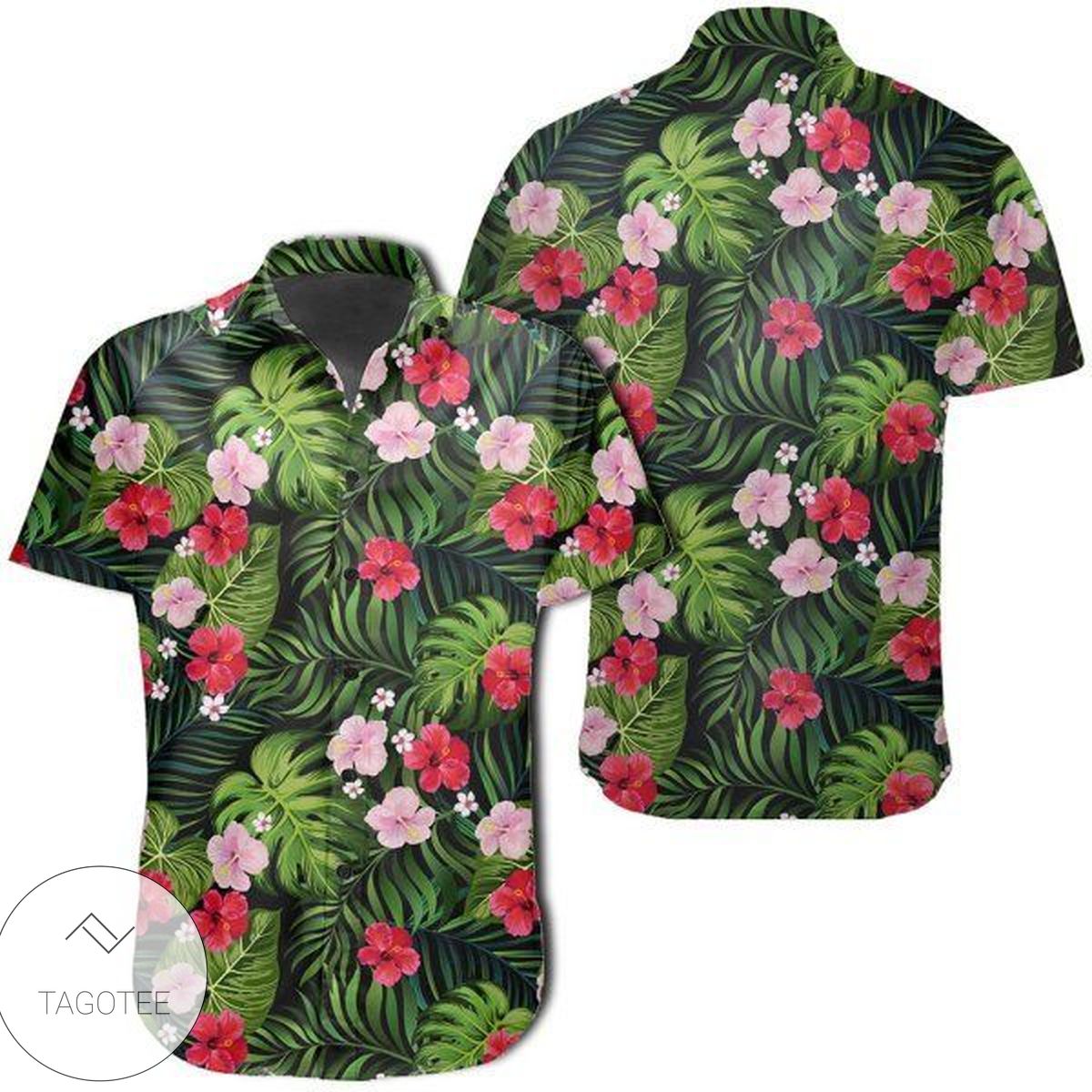 Tropical Flowers And Palm Leaves Hawaiian Shirt