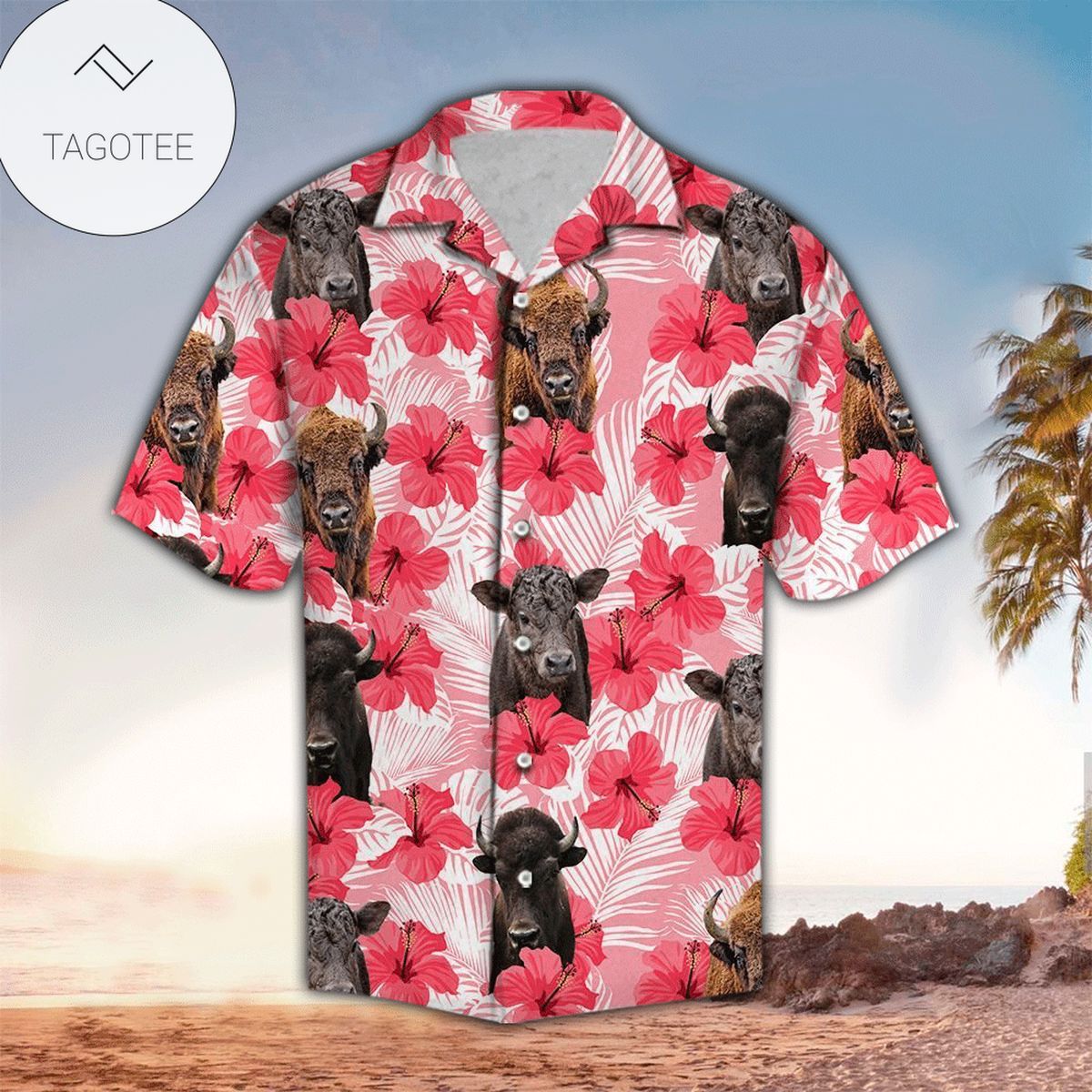 Tropical Flowers Hibiscus Pink Yellow Hawaiian Shirt