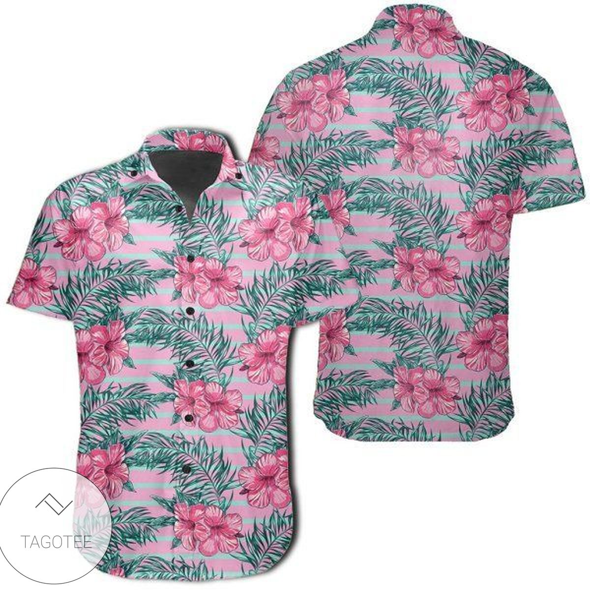 Tropical Flowers Pink Hawaiian Shirt