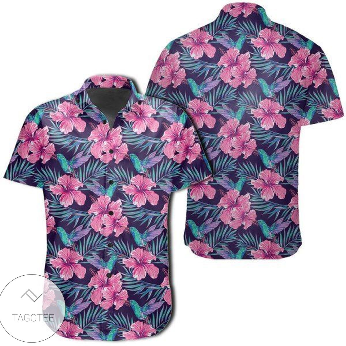 Tropical Flowers With Hummingbirds Palm Leaves Hawaiian Shirt 3d