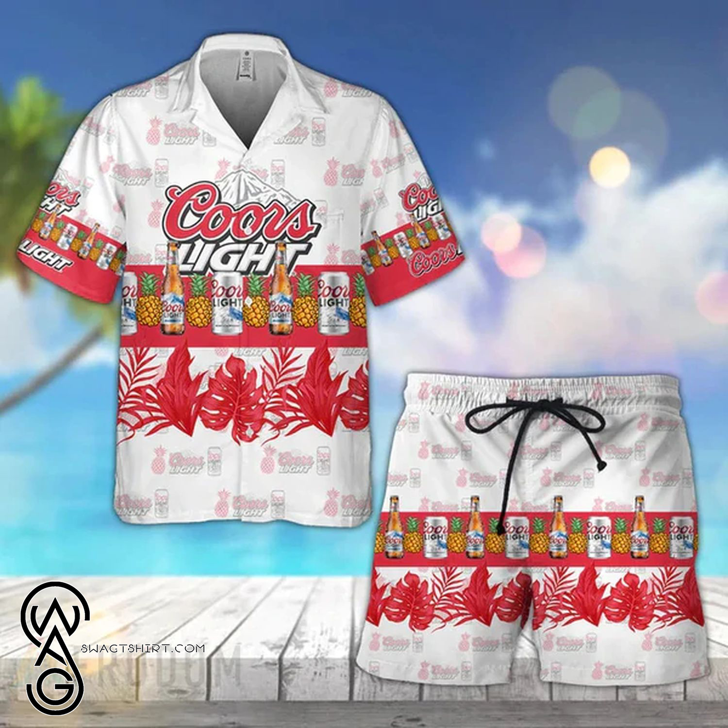 Tropical Fruit Pineapple Busch Light Beer Full Printing Set Hawaiian Shirt And Shorts Set