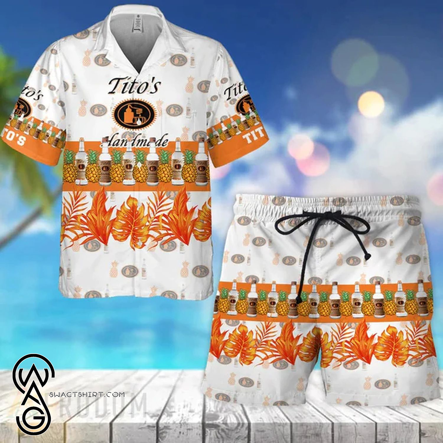 Tropical Fruit Pineapple Miller Lite Beer Full Printing Set Hawaiian Shirt And Shorts Set