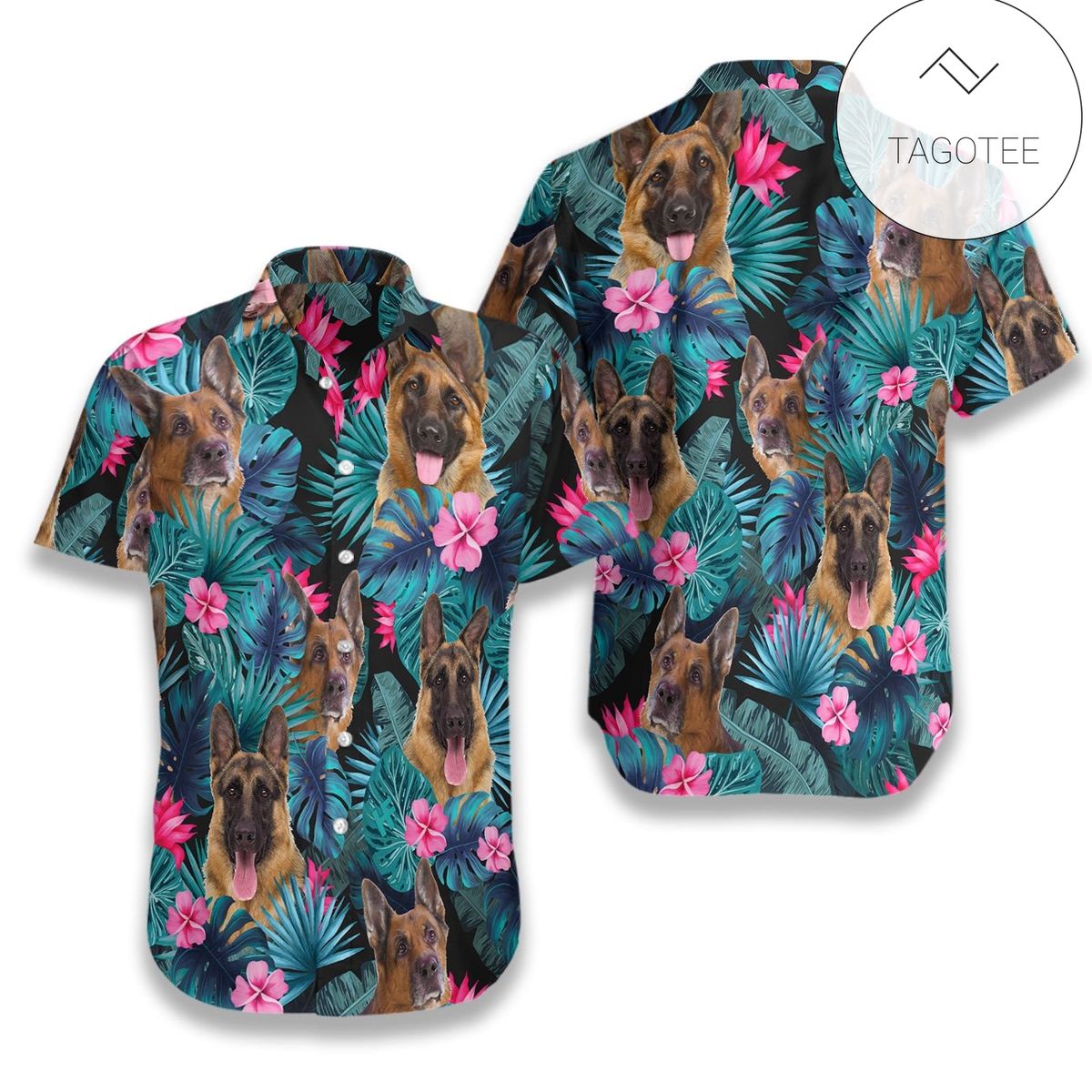 Tropical German Shepherd Unique Green Hawaiian Shirt