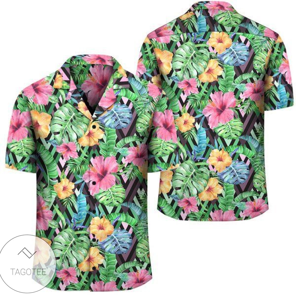 Tropical Hibiscus Blue Hawaiian Shirt