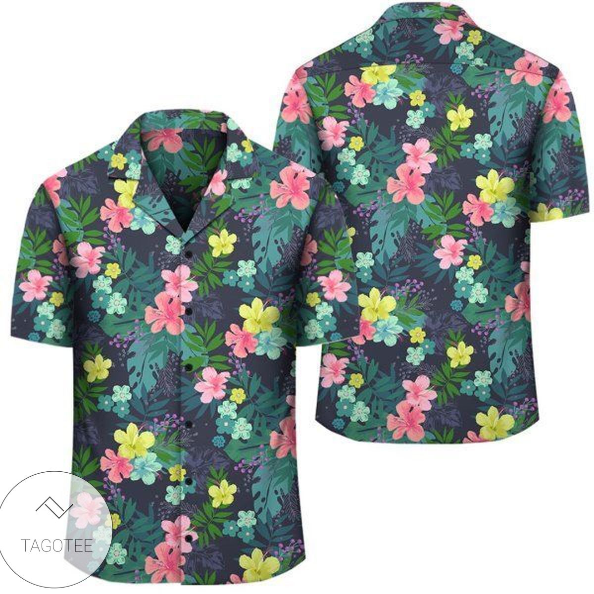 Tropical Hibiscus Blue Hawaiian Shirt