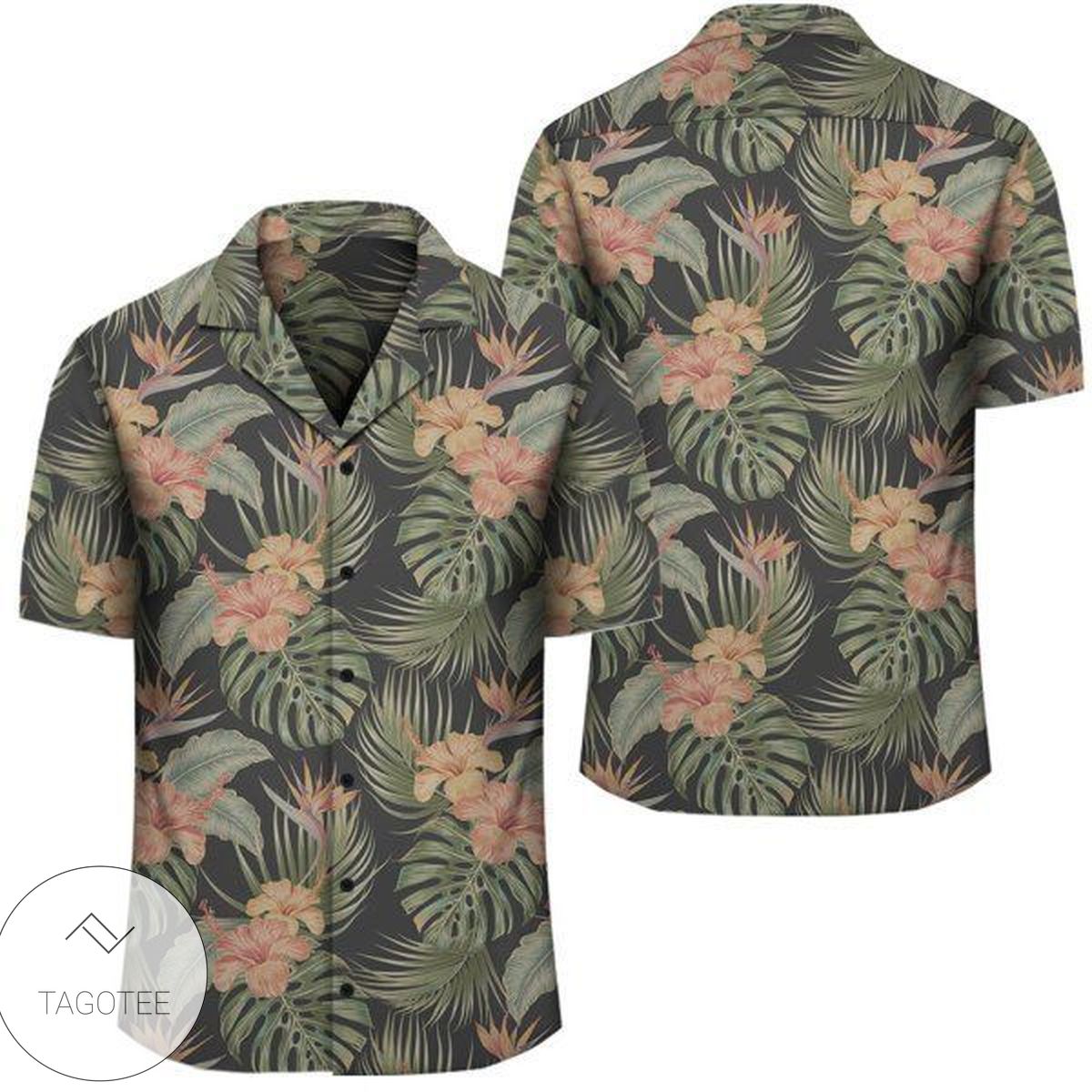 Tropical Hibiscus Palm Leaves Hawaiian Shirt