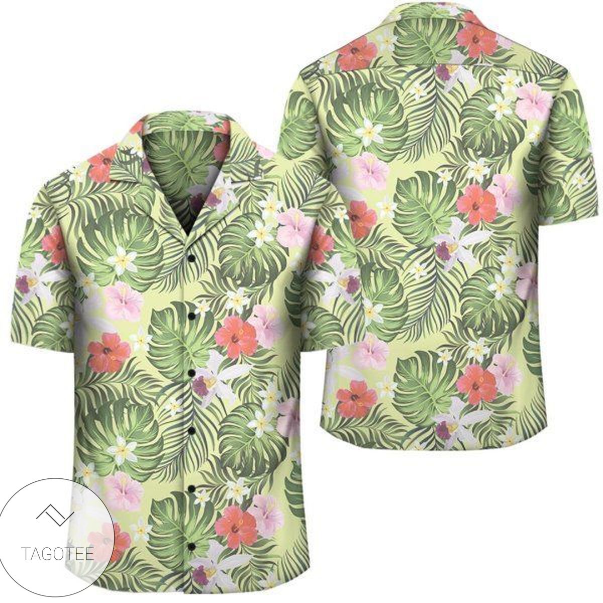 Tropical Hibiscus Palm Leaves Hawaiian Shirt