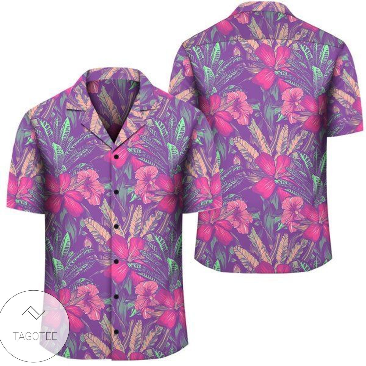 Tropical Hibiscus Plumeria Green Hawaiian Shirt