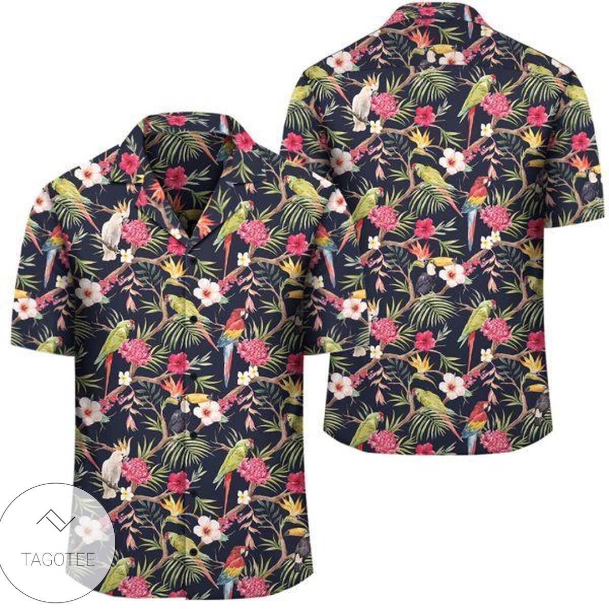 Tropical Hibiscus Red And Plumeria White Hawaiian Shirt