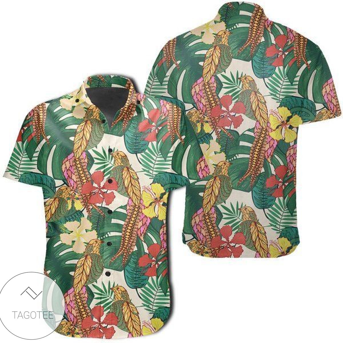 Tropical Leaves Flamingo Hawaiian Shirt For Men With Vibrant Colors And Textures