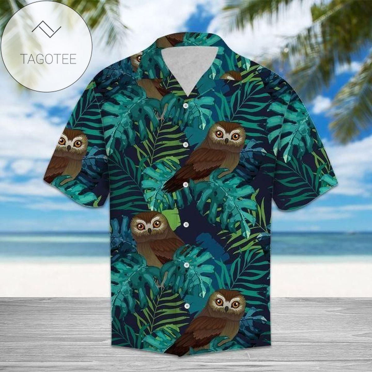 Tropical Palm Leaf White Hawaiian Shirt