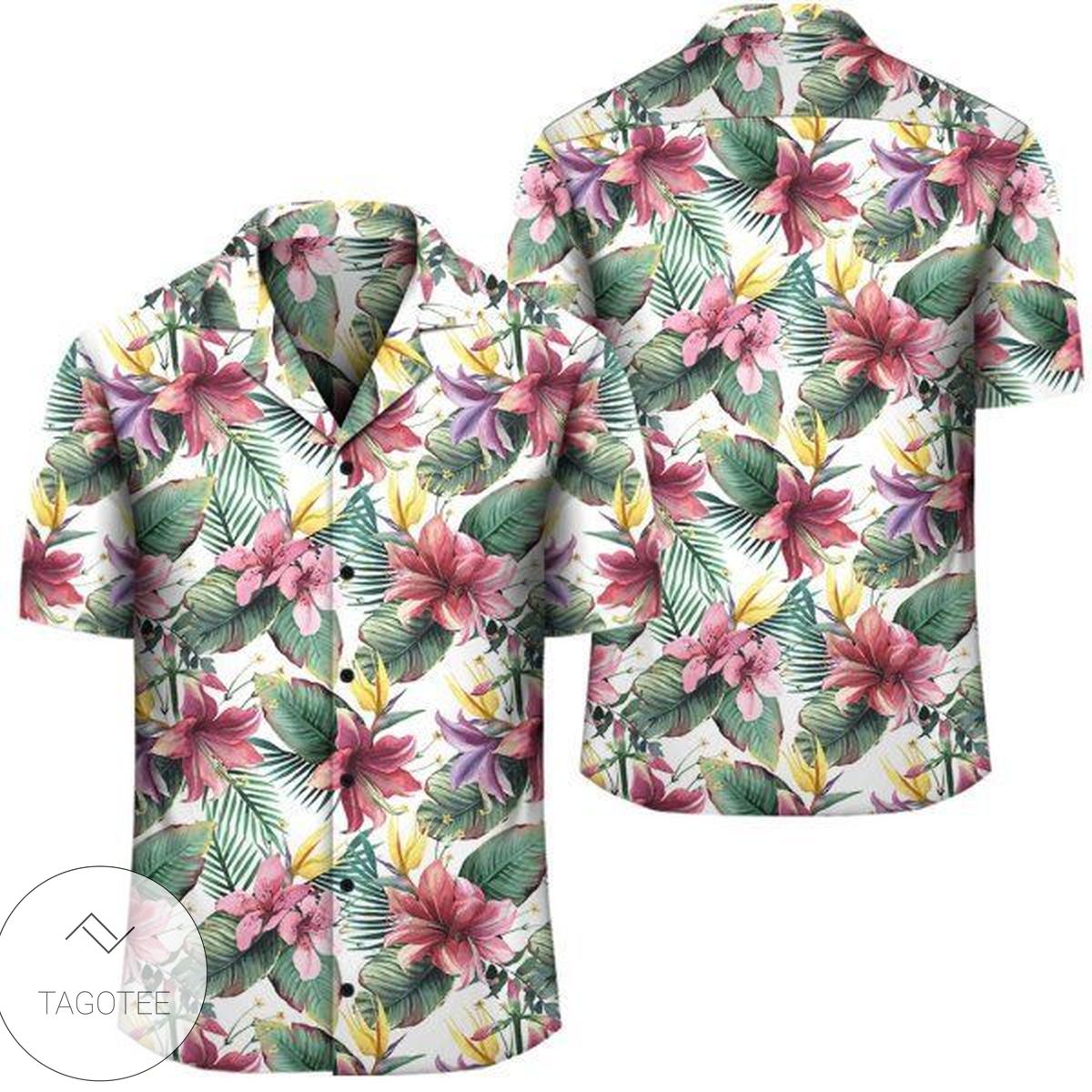 Tropical Palm Leaves And Flowers Hawaiian Shirt