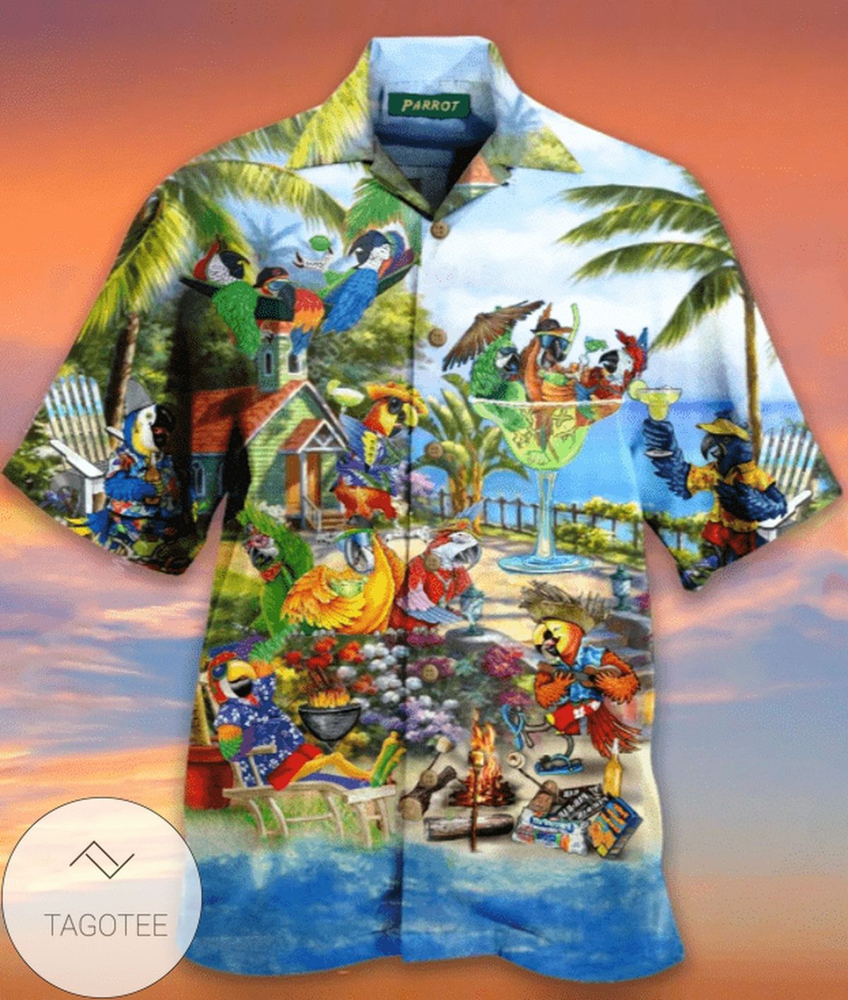 Tropical Parrot Shadow Hawaiian Shirt