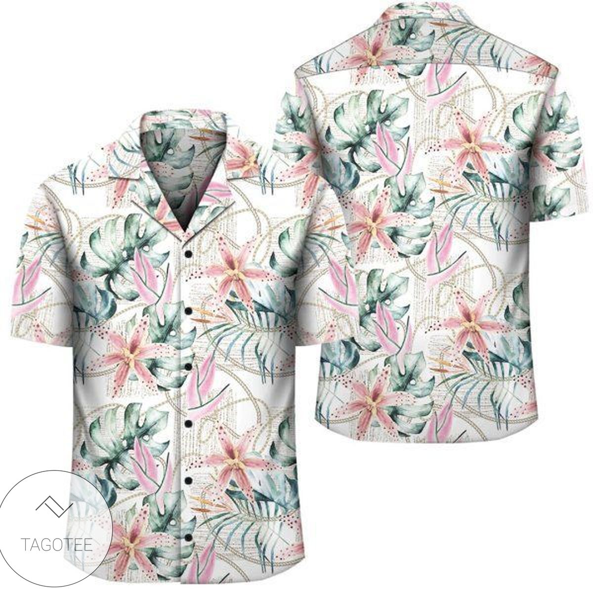 Tropical Pattern With Pineapples Palm Leaves And Flowers Hawaiian Shirt