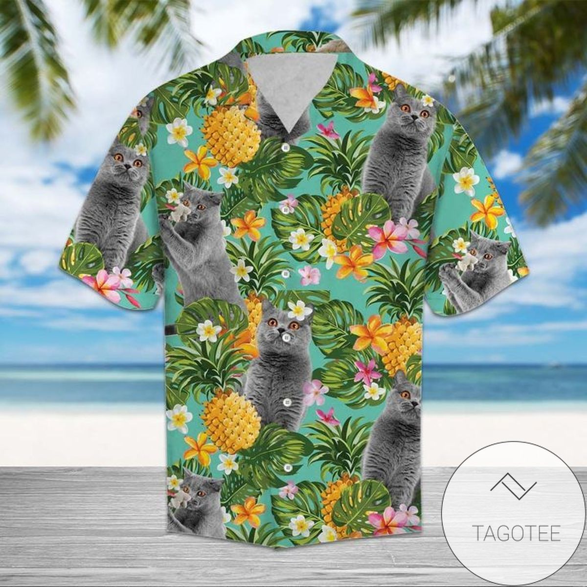 Tropical Pineapple Black Cat 3d Hawaiian Shirt For Men With Vibrant Colors And Textures