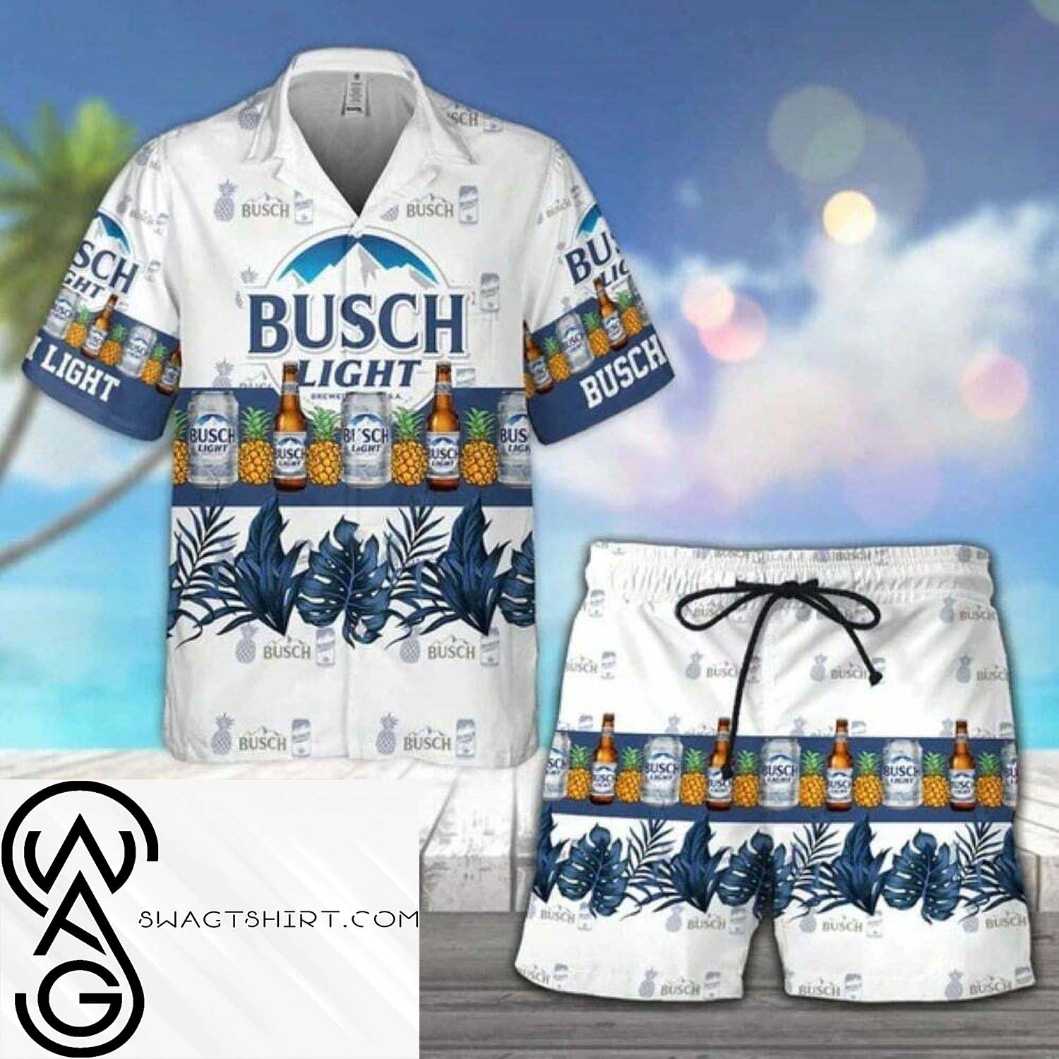 Tropical Pineapple Budweiser All Over Print Hawaiian Shirt And Beach Shorts