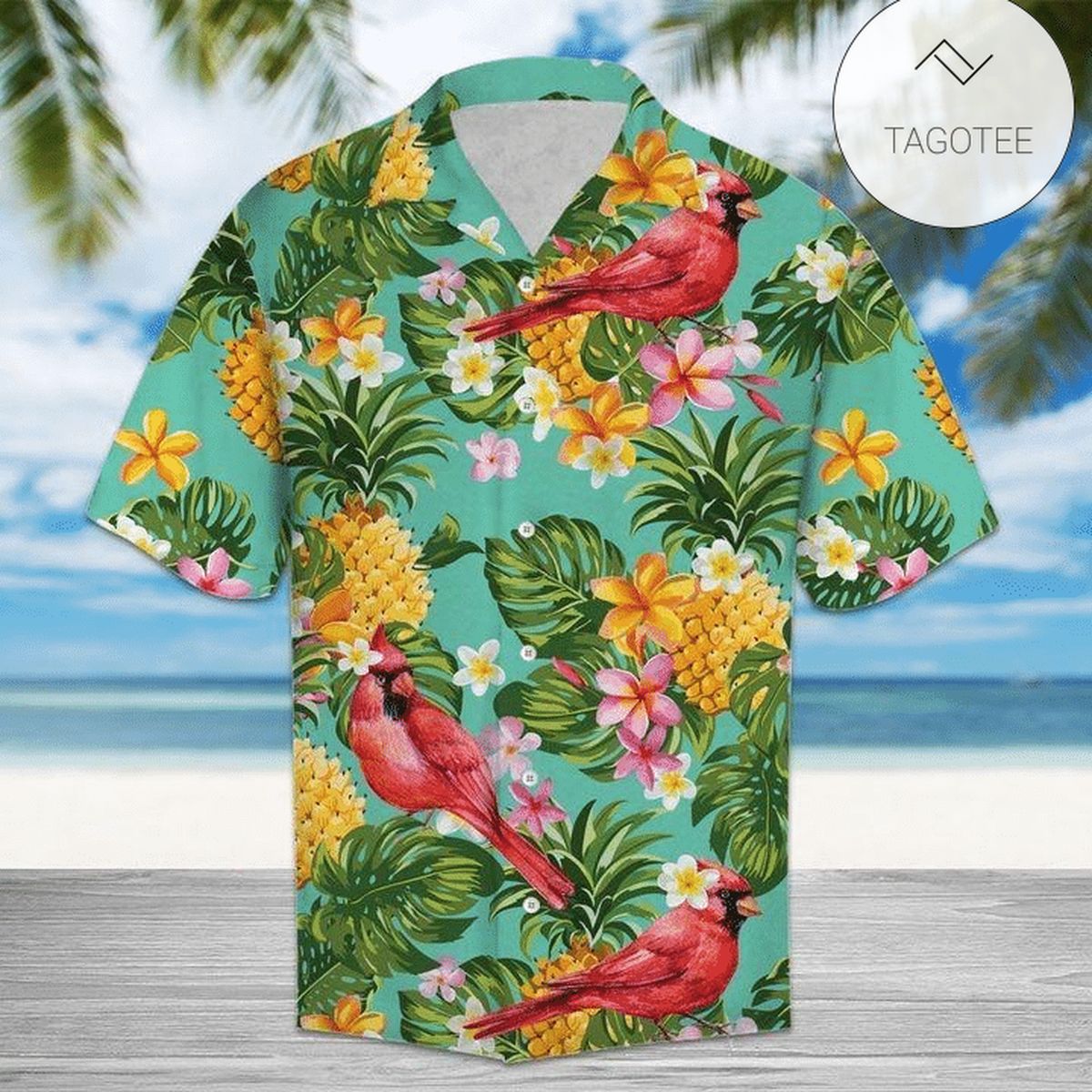 Tropical Pineapple Cardinal 3d Hawaiian Shirt For Men With Vibrant Colors And Textures