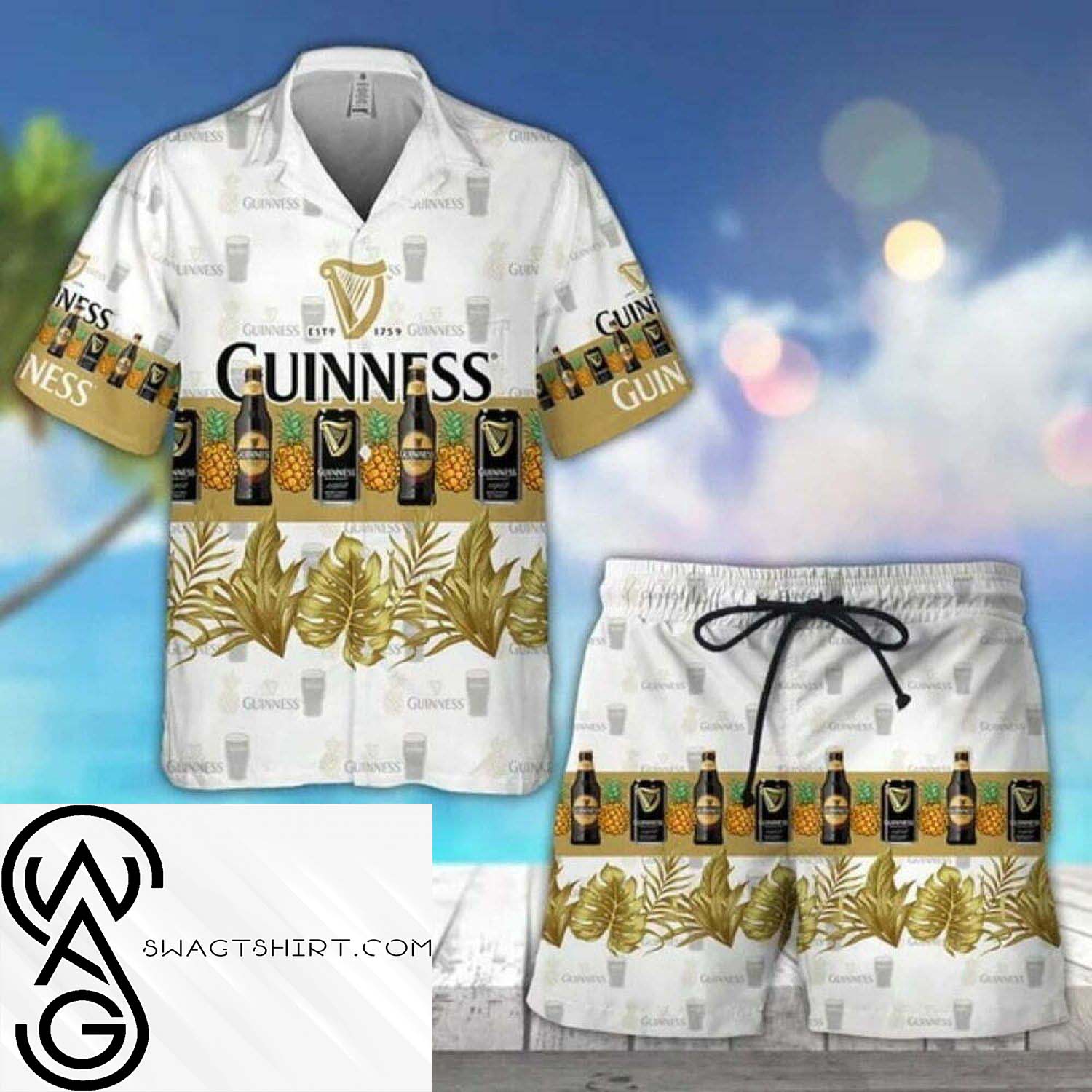 Tropical Pineapple Corona Extra Beer Full Printing Hawaiian Shirt And Shorts Set