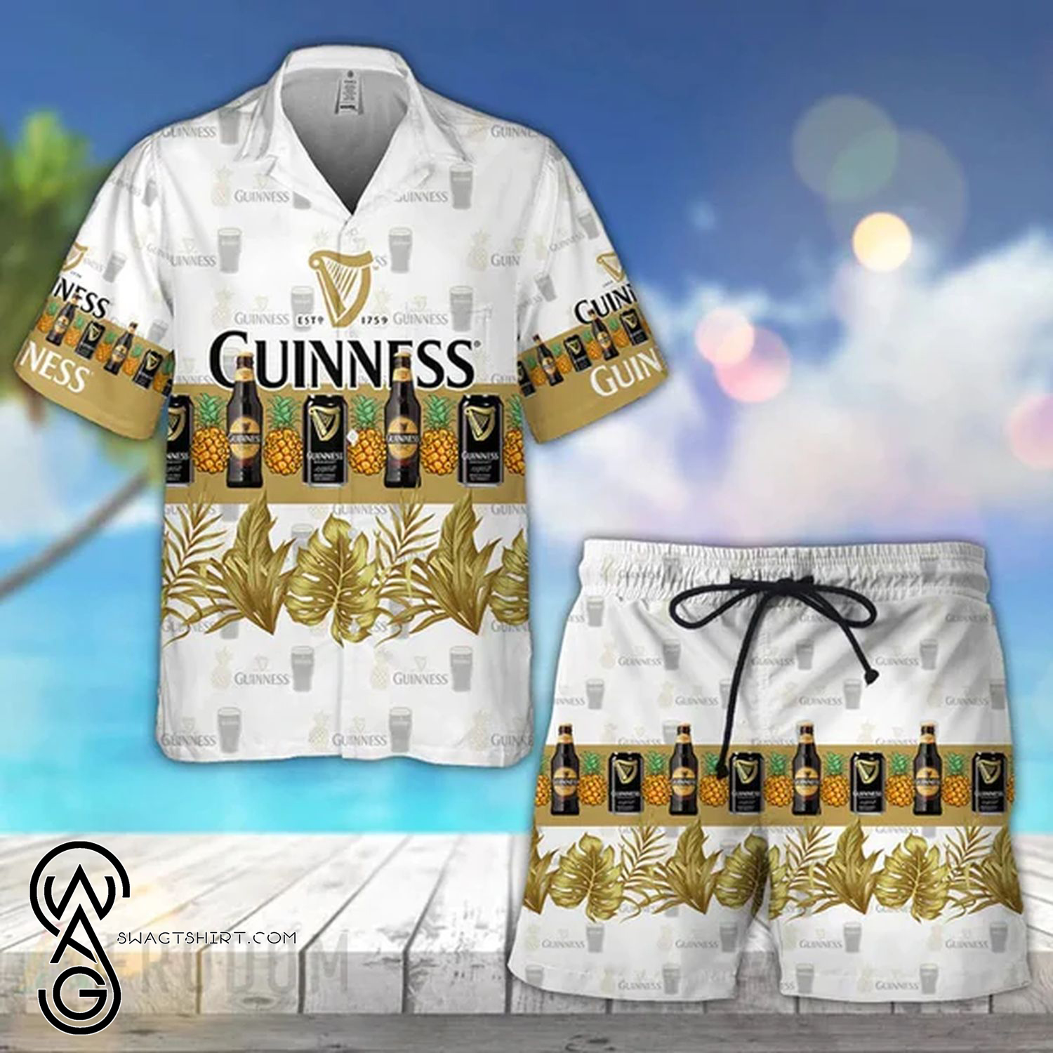 Tropical Pineapple Michelob ULTRA All Over Print Hawaiian Shirt And Beach Shorts