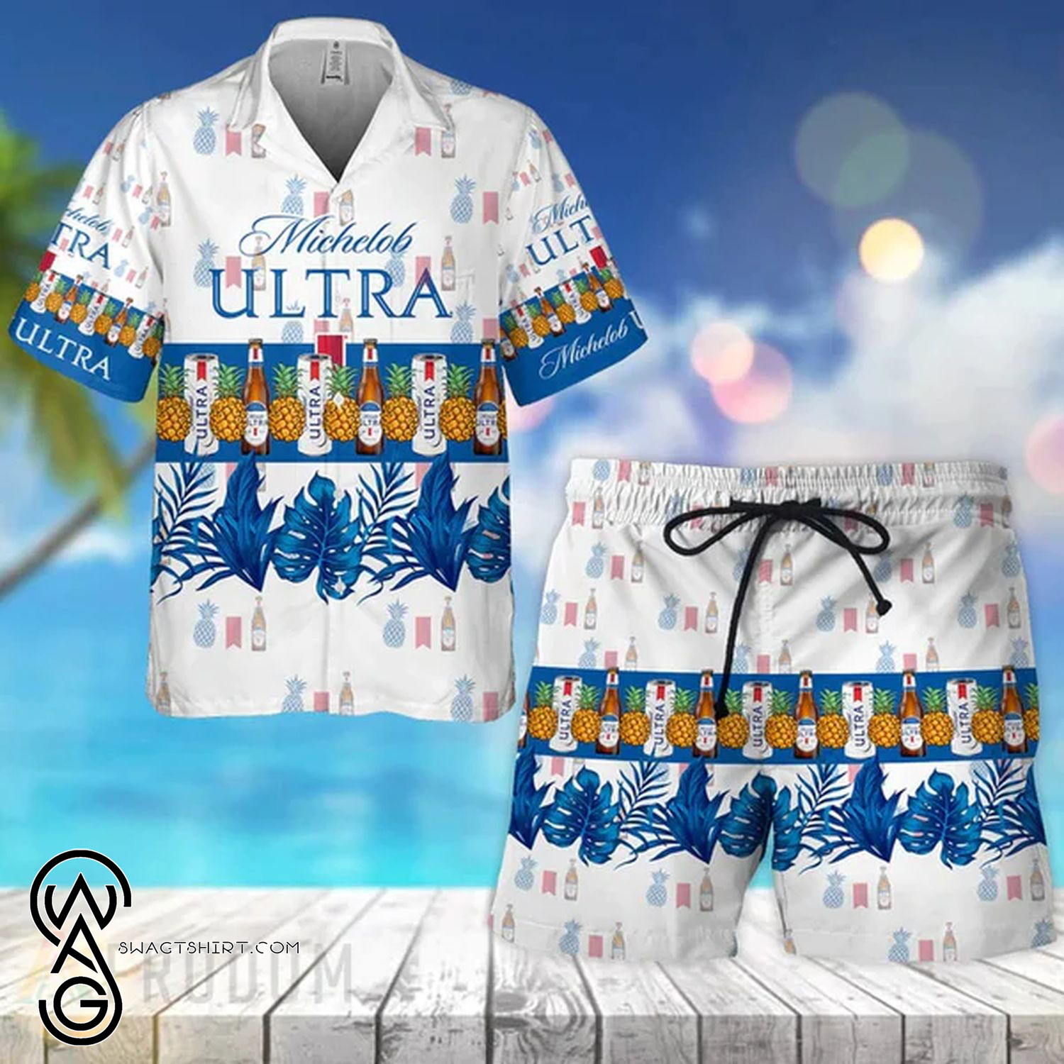 Tropical Pineapple Jameson Whiskey All Over Print Hawaiian Shirt And Beach Shorts