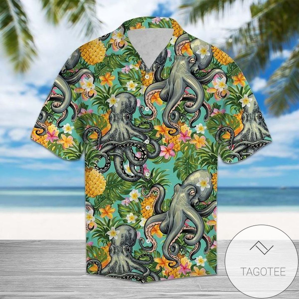 Tropical Pineapple Octopus Hawaiian Aloha Shirts V