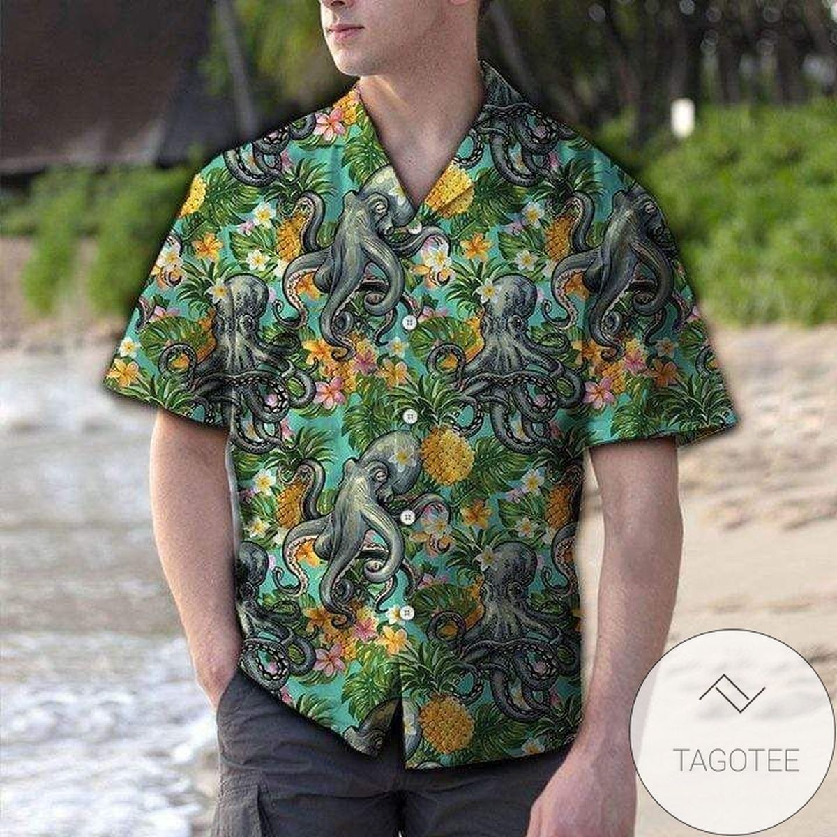 Tropical Pineapple Octopus 3d Hawaiian Shirt For Men With Vibrant Colors And Textures