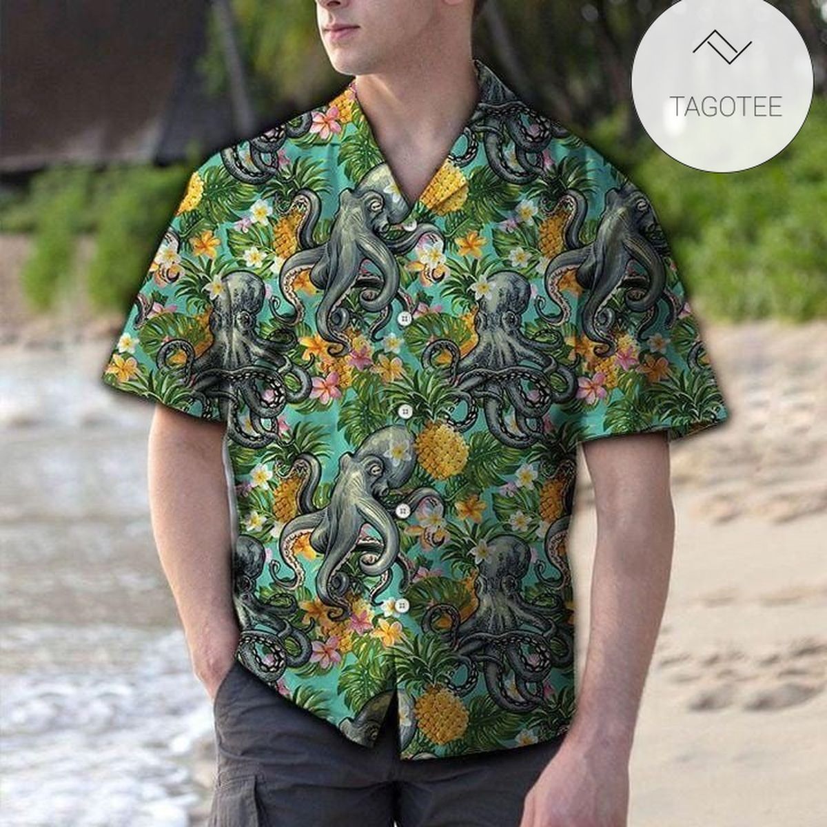 Tropical Pineapple Octopus Hawaiian Aloha Shirts V