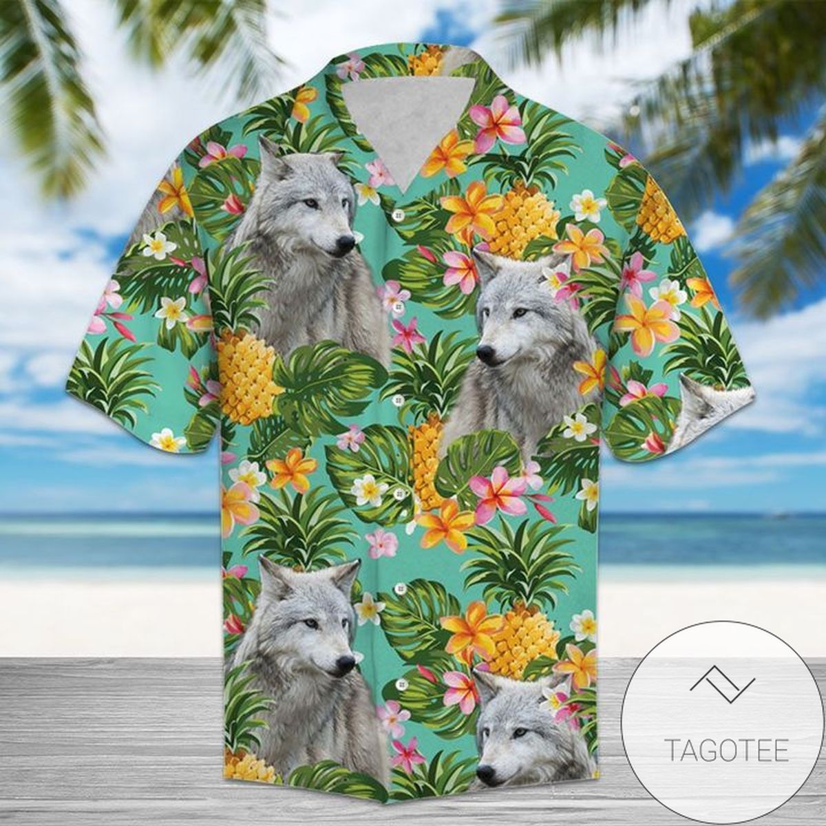 Tropical Pitbull Dog Green Hawaiian Shirt